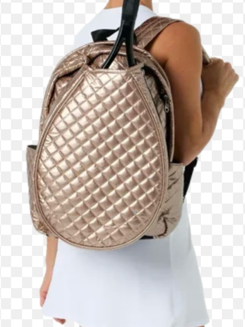 Oliver Thomas Quilted Metallic Rose Gold Tennis Backpack